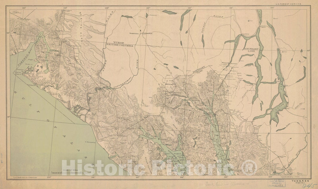 Historic Nautical Map - Tongass Sheet No 1 Yukon - British Columbia Boundary Line, AK, 1919 NOAA Topographic - Vintage Wall Art