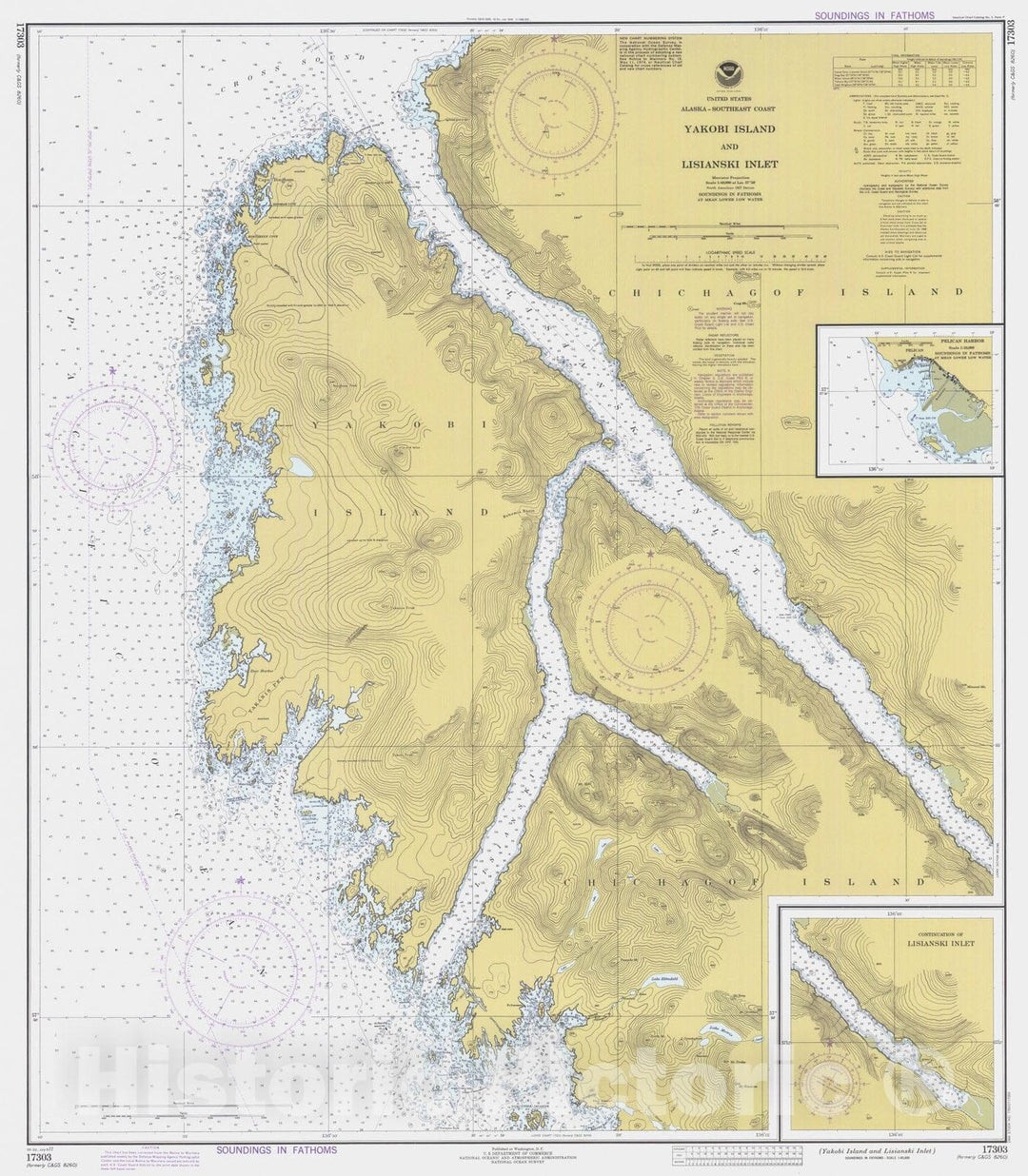 Historic Nautical Map - Yakobi Island And Lisianski Inlet, AK, 1977 NOAA Chart - Vintage Wall Art