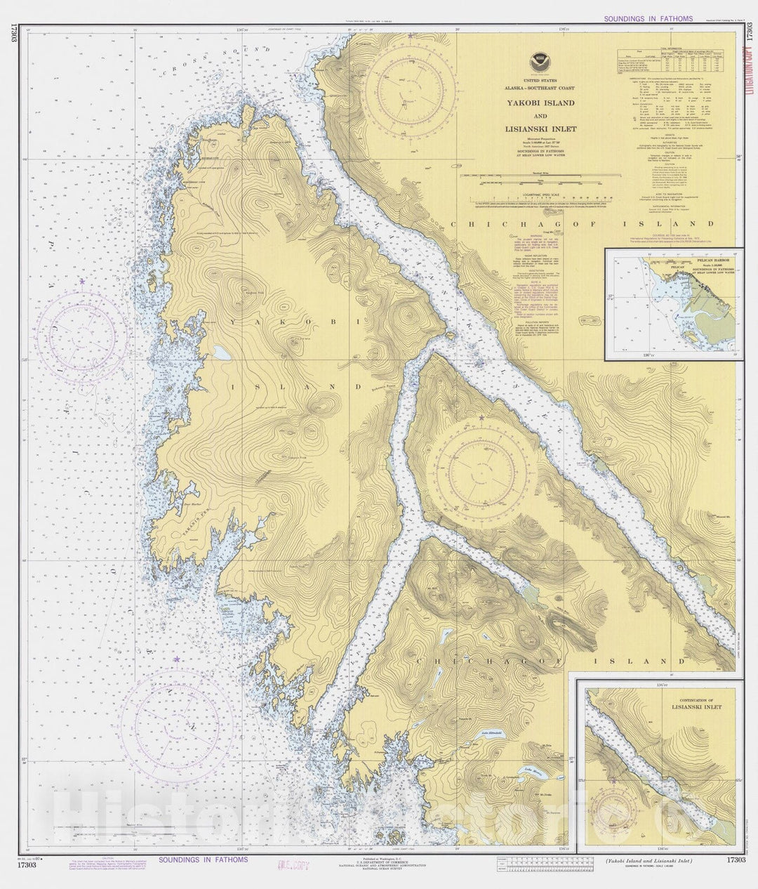 Historic Nautical Map - Yakobi Island And Lisianski Inlet, AK, 1980 NOAA Chart - Vintage Wall Art