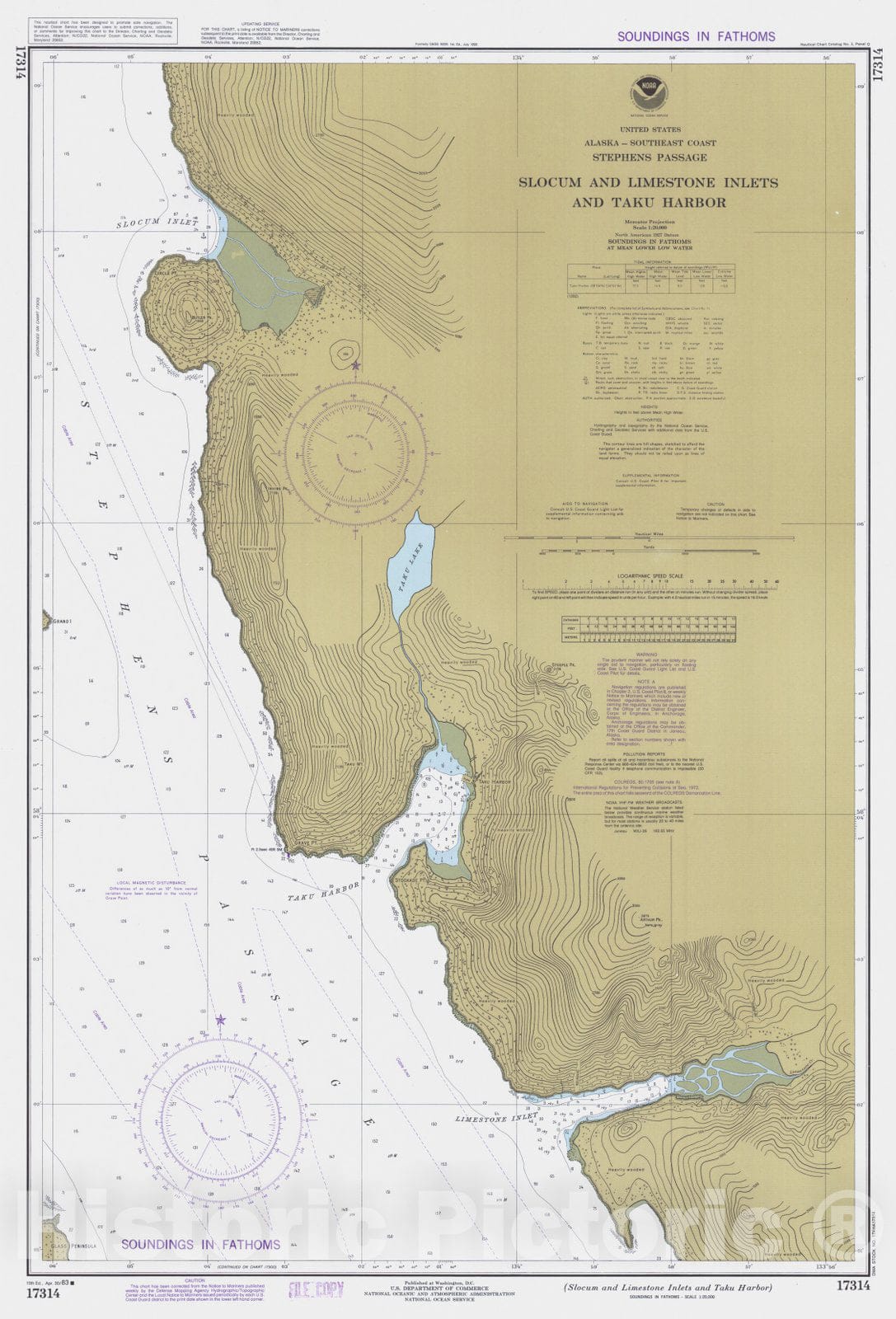 Historic Nautical Map - Slocum And Limestone Inlets And Taku Harbor, AK, 1983 NOAA Chart - Vintage Wall Art