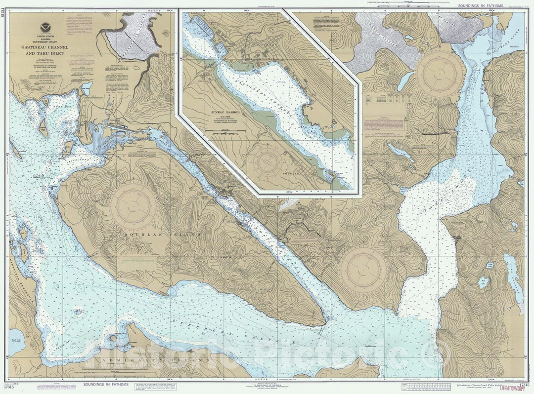 Historic Nautical Map - Gastineau Channel And Taku Inlet, AK, 1985 NOAA Chart - Vintage Wall Art