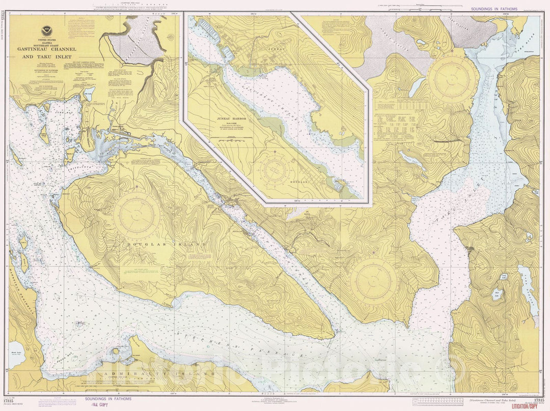 Historic Nautical Map - Gastineau Channel And Taku Inlet, AK, 1978 NOAA Chart - Vintage Wall Art