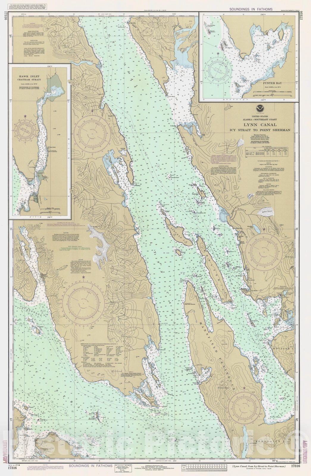 Historic Nautical Map - Lynn Canal Icy Strait To Point Sherman, AK, 1991 NOAA Chart - Vintage Wall Art