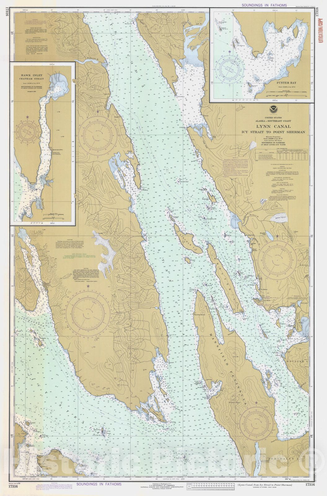 Historic Nautical Map - Lynn Canal Icy Strait To Point Sherman, AK, 1978 NOAA Chart - Vintage Wall Art