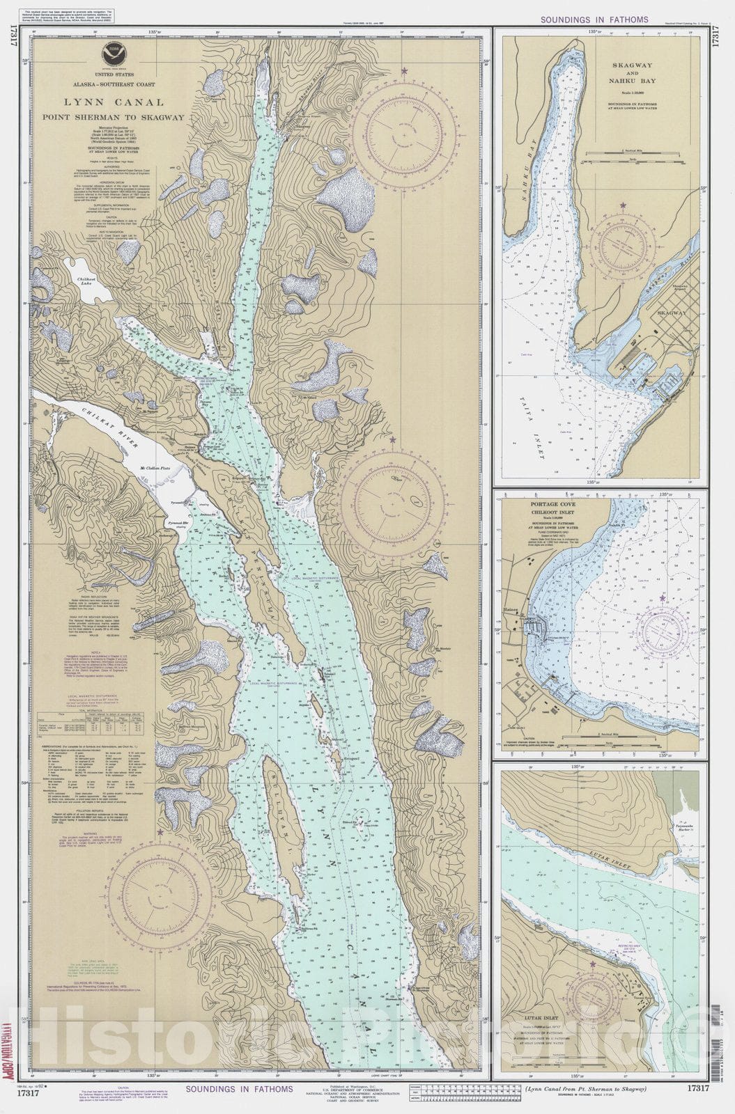 Historic Nautical Map - Lynn Canal From Pt Sherman To Skagway, AK, 1992 NOAA Chart - Vintage Wall Art