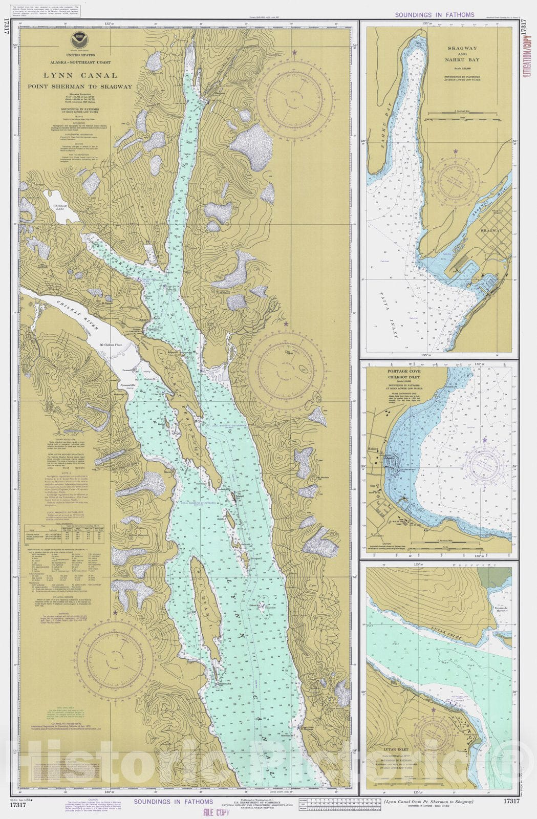 Historic Nautical Map - Lynn Canal From Pt Sherman To Skagway, AK, 1983 NOAA Chart - Vintage Wall Art