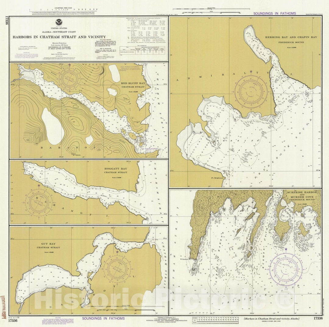 Historic Nautical Map - Harbors In Chatham Strait And Vicinity Alaska, AK, 1979 NOAA Chart - Vintage Wall Art