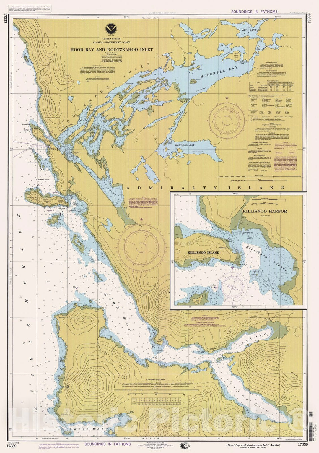 Historic Nautical Map - Hood Bay Kootznahoo Inlet Alaska, AK, 1998 NOAA Chart - Vintage Wall Art