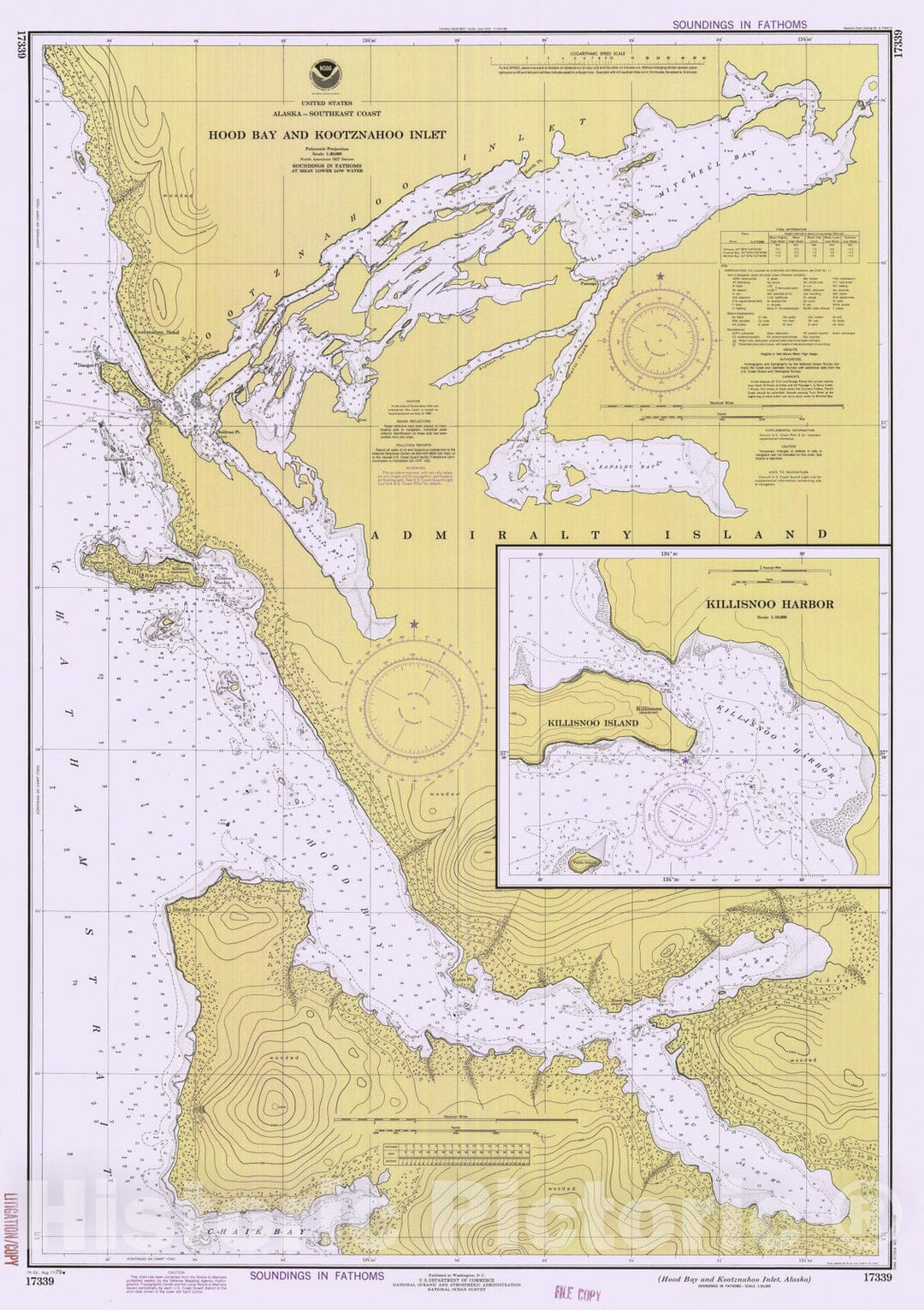 Historic Nautical Map - Hood Bay Kootznahoo Inlet Alaska, AK, 1979 NOAA Chart - Vintage Wall Art