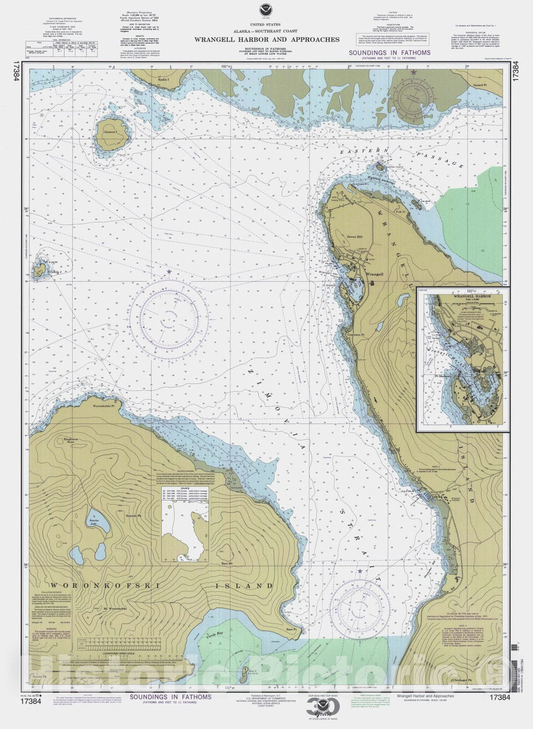 Historic Nautical Map - Wrangell Harbor And Approaches, AK, 2000 NOAA Chart - Vintage Wall Art