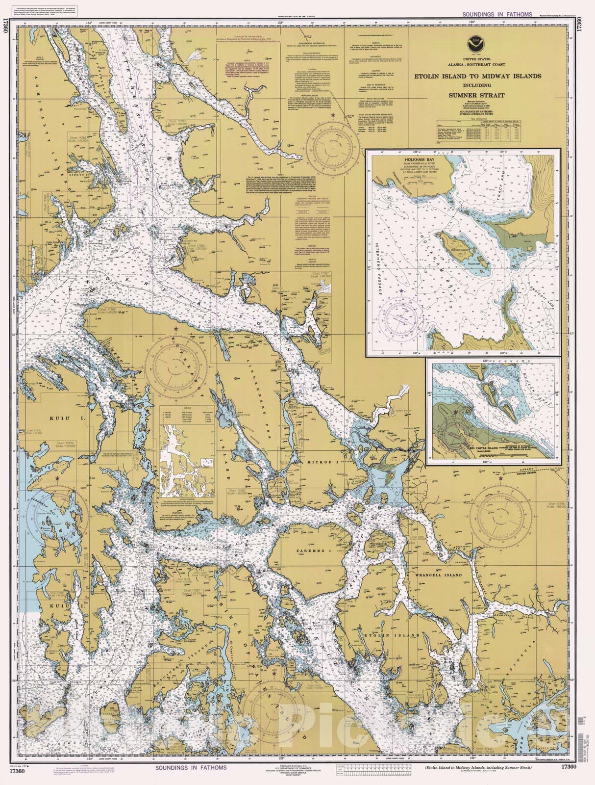 Historic Nautical Map - Etolin Island To Midway Islands Including Summer Strait, AK, 1997 NOAA Chart - Vintage Wall Art