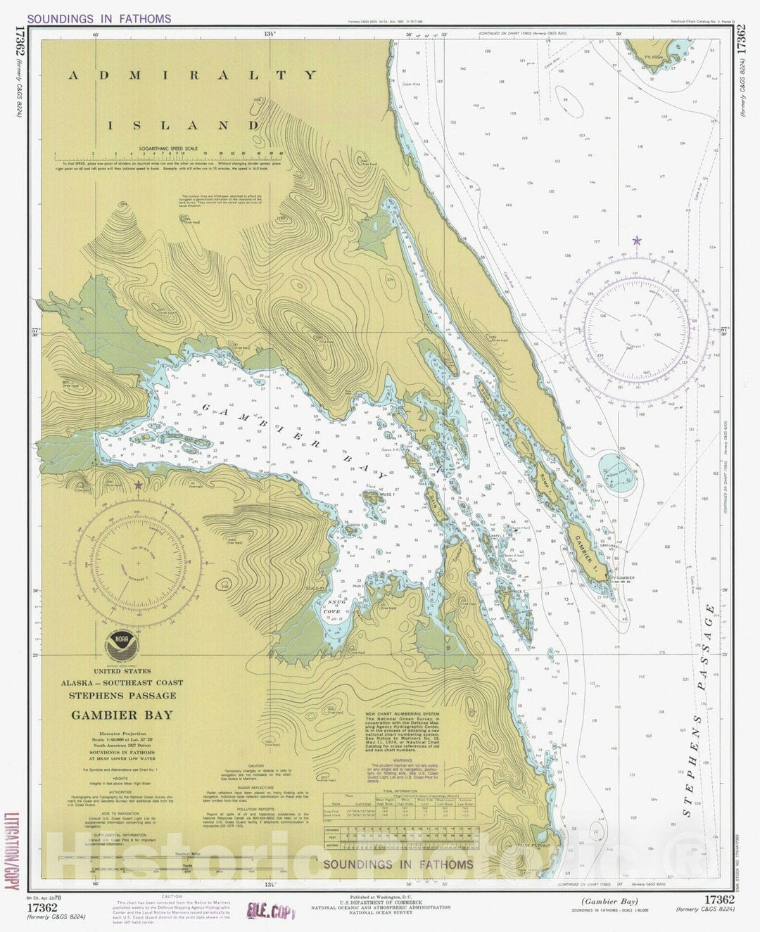 Historic Nautical Map - Gambier Bay, AK, 1978 NOAA Chart - Vintage Wall Art