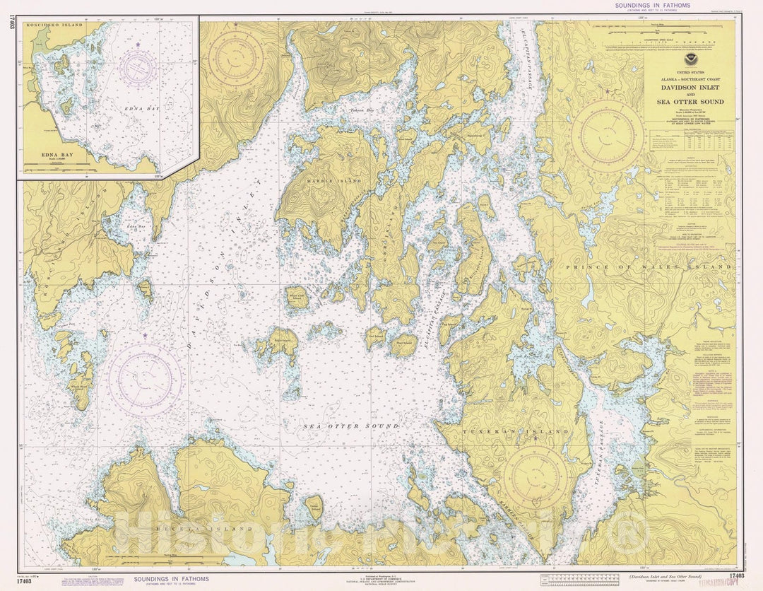 Historic Historic Nautical Map - Davidson Inlet And Sea Otter Sound, AK, 1980 NOAA Chart - Antique Vintage Decor Poster Wall Art Reproduction