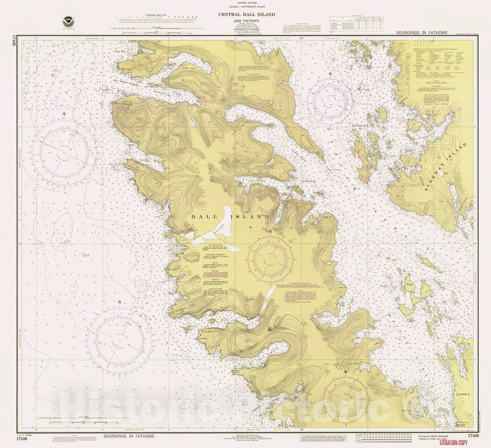 Historic Nautical Map - Central Dall Island, AK, 1989 NOAA Chart - Vintage Wall Art