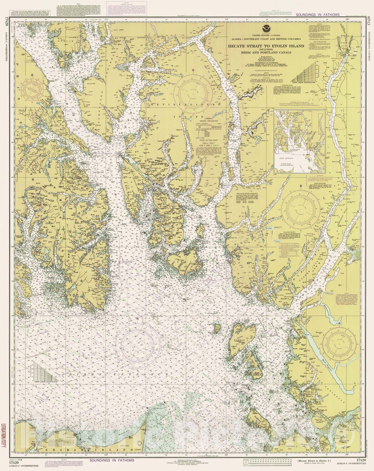 Historic Nautical Map - Hecate Strait To Etolin I, AK, 1990 NOAA Chart - Vintage Wall Art