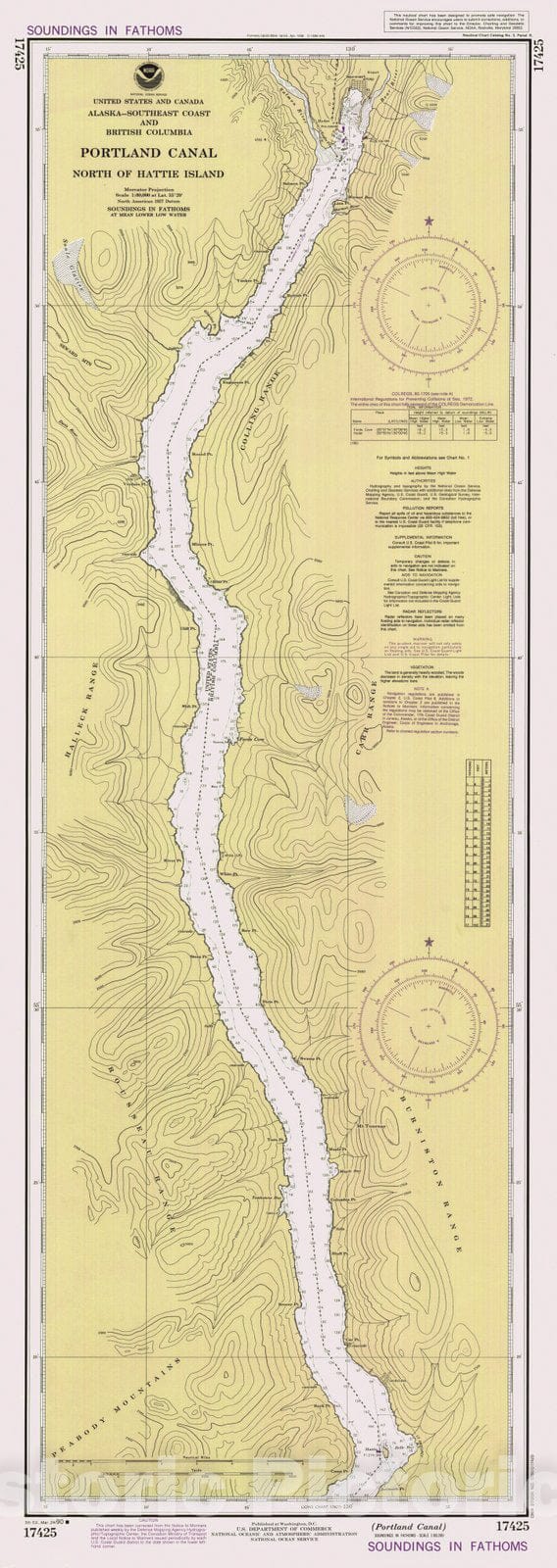 Historic Nautical Map - Portland Canal, AK, 1990 NOAA Chart - Vintage Wall Art