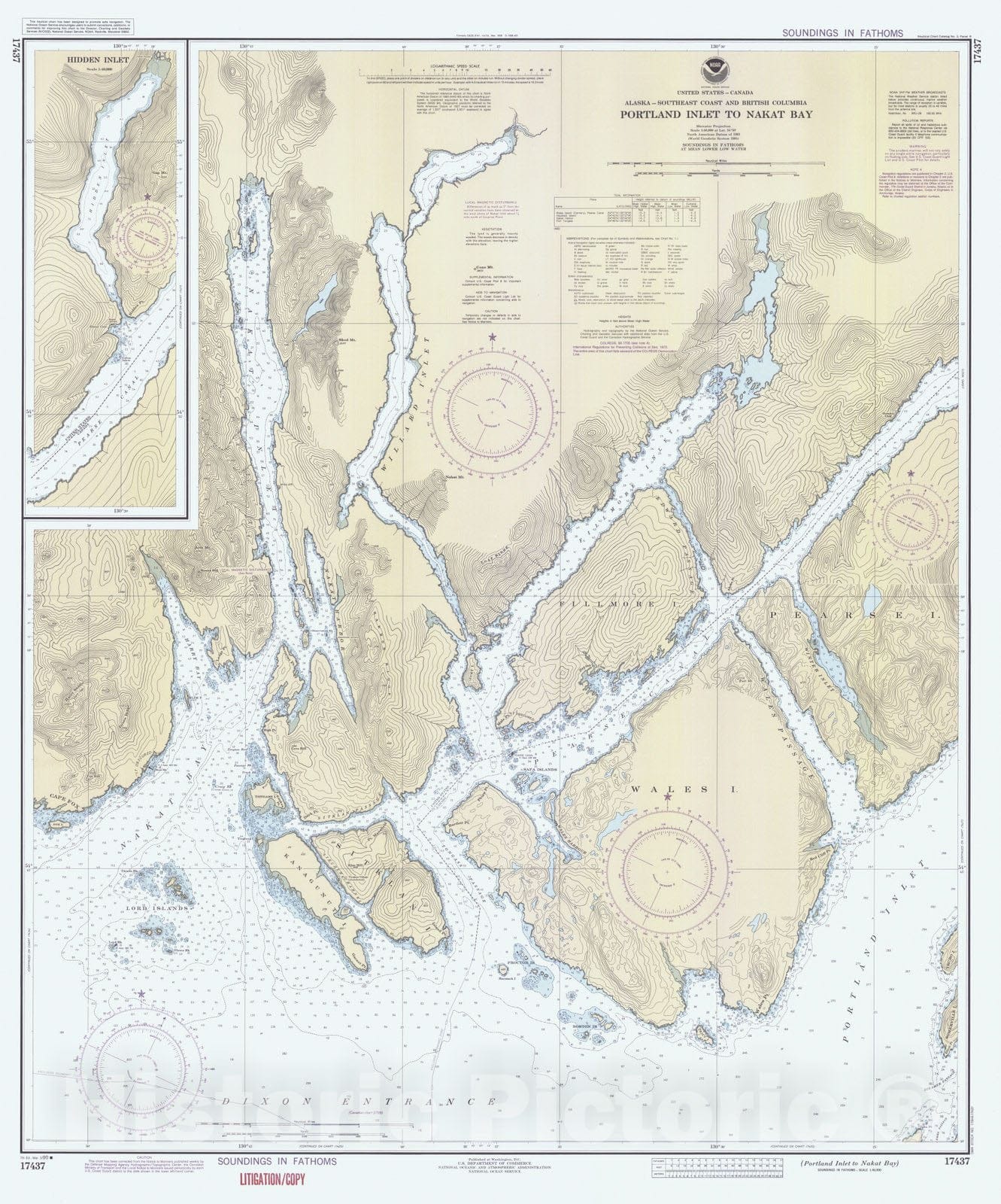 Historic Nautical Map - Portland Inlet To Nakat Bay, AK, 1990 NOAA Chart - Vintage Wall Art