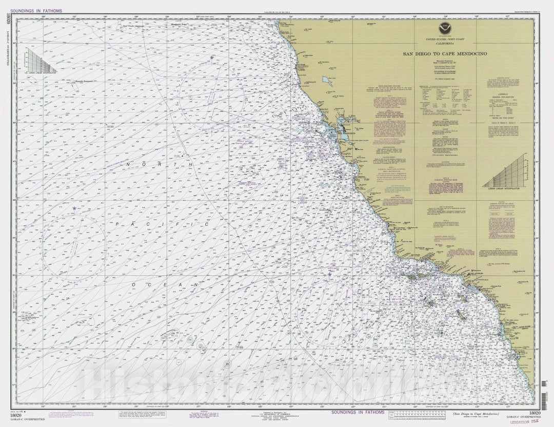 Historic Nautical Map - San Diego To Cape Mendocino, CA, 1995 NOAA Chart - Vintage Wall Art