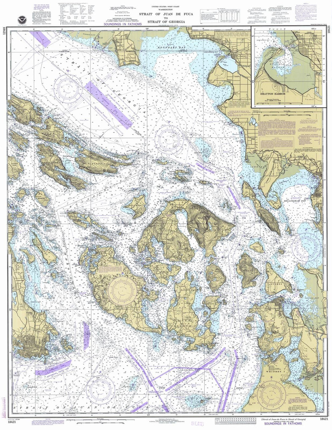 Historic Nautical Map - Strait Of Juan De Fuca To Strait Of Georgia, WA, 1984 NOAA Chart - Vintage Wall Art