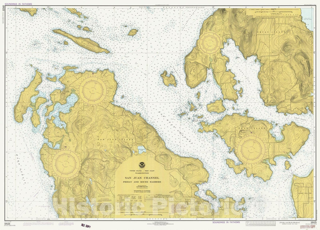 Historic Nautical Map - Friday And Roche Harbors, WA, 1977 NOAA Chart - Vintage Wall Art