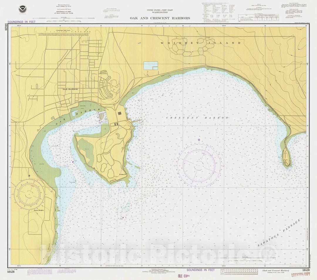 Historic Nautical Map - Oak And Crescent Harbors, WA, 1981 NOAA Chart - Vintage Wall Art