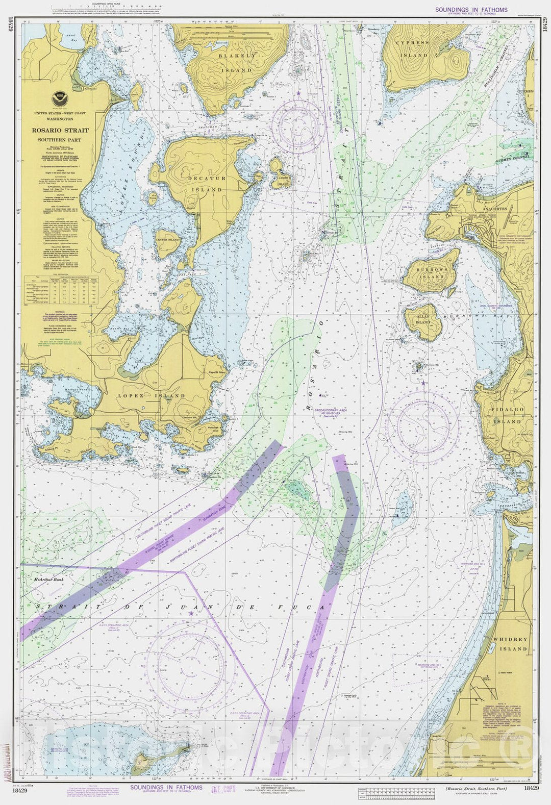 Historic Nautical Map - Rosario Strait Southern Part, WA, 1980 NOAA Chart - Vintage Wall Art