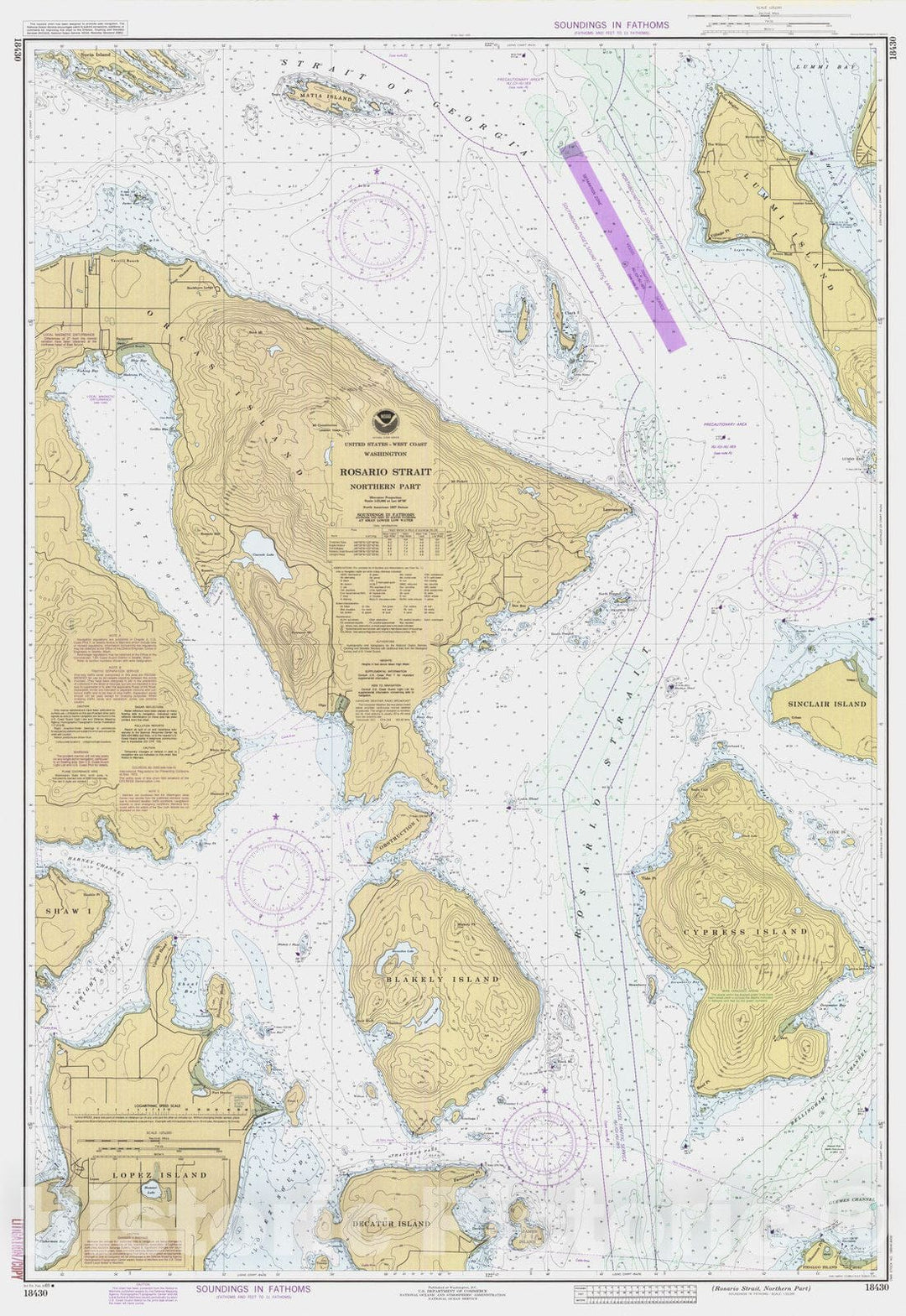 Historic Nautical Map - Rosario Strait Northern Part, WA, 1985 NOAA Chart - Vintage Wall Art