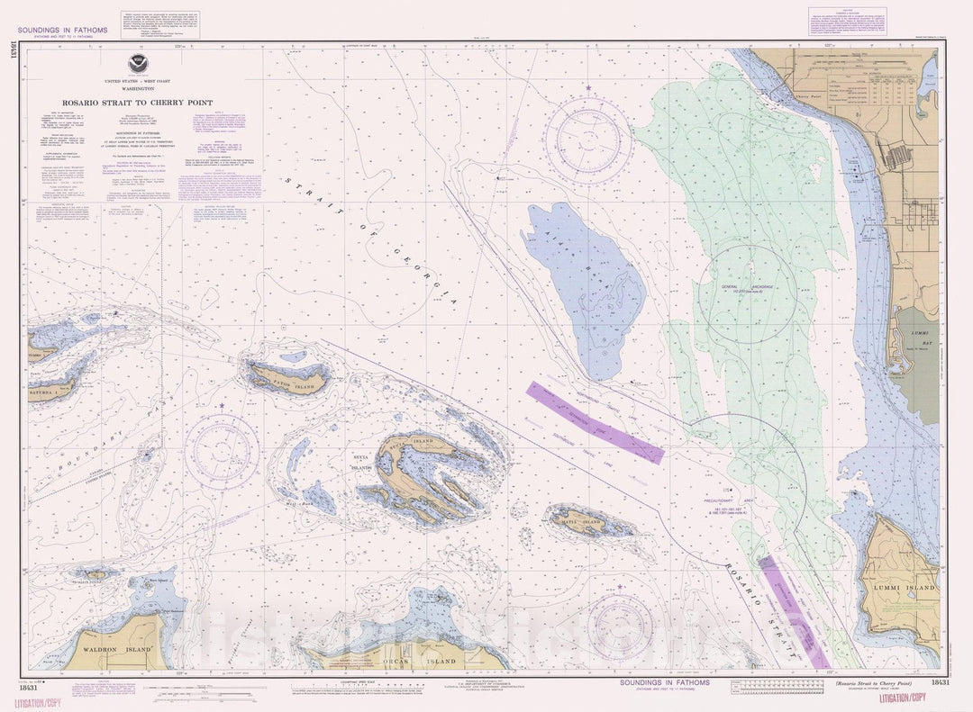 Historic Nautical Map - Rosario Strait To Cherry Point, WA, 1989 NOAA Chart - Vintage Wall Art