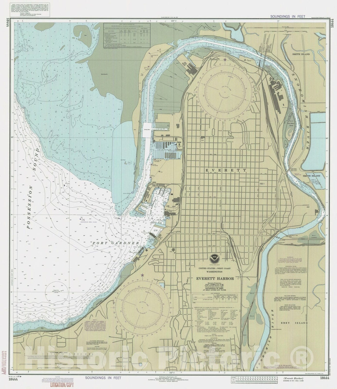 Historic Nautical Map - Everett Harbor, WA, 1989 NOAA Chart - Vintage Wall Art