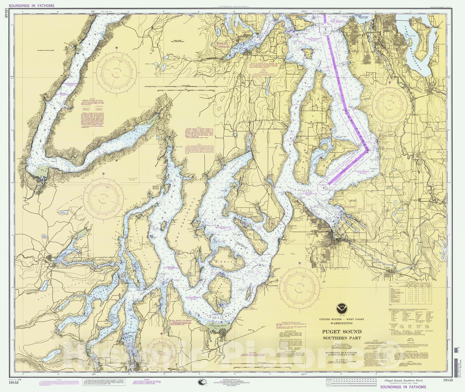 Historic Nautical Map - Puget Sound Southern Part, WA, 1998 NOAA Chart - Vintage Wall Art