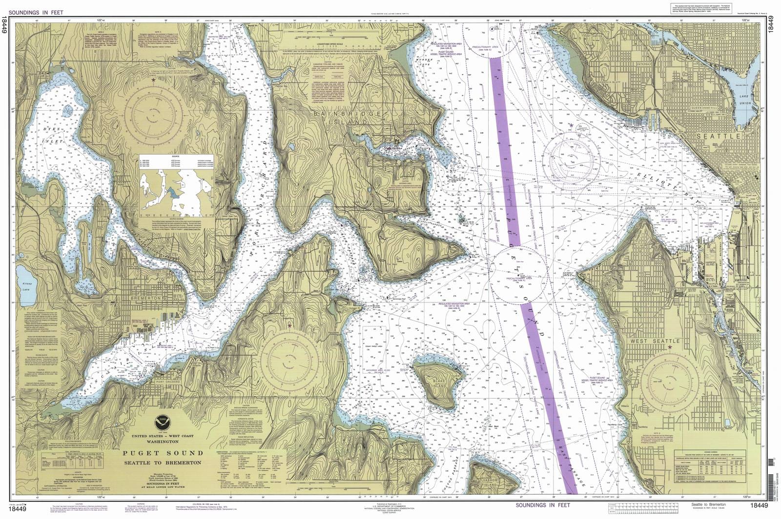 Historic Nautical Map - Seattle To Bremerton, WA, 2001 NOAA Chart - Vintage Wall Art