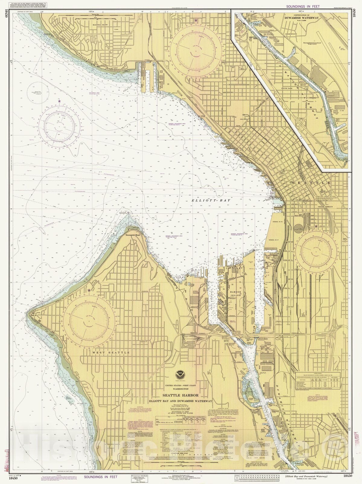 Historic Nautical Map - Elliott Bay And Duwamish Waterway, WA, 1991 NOAA Chart - Vintage Wall Art