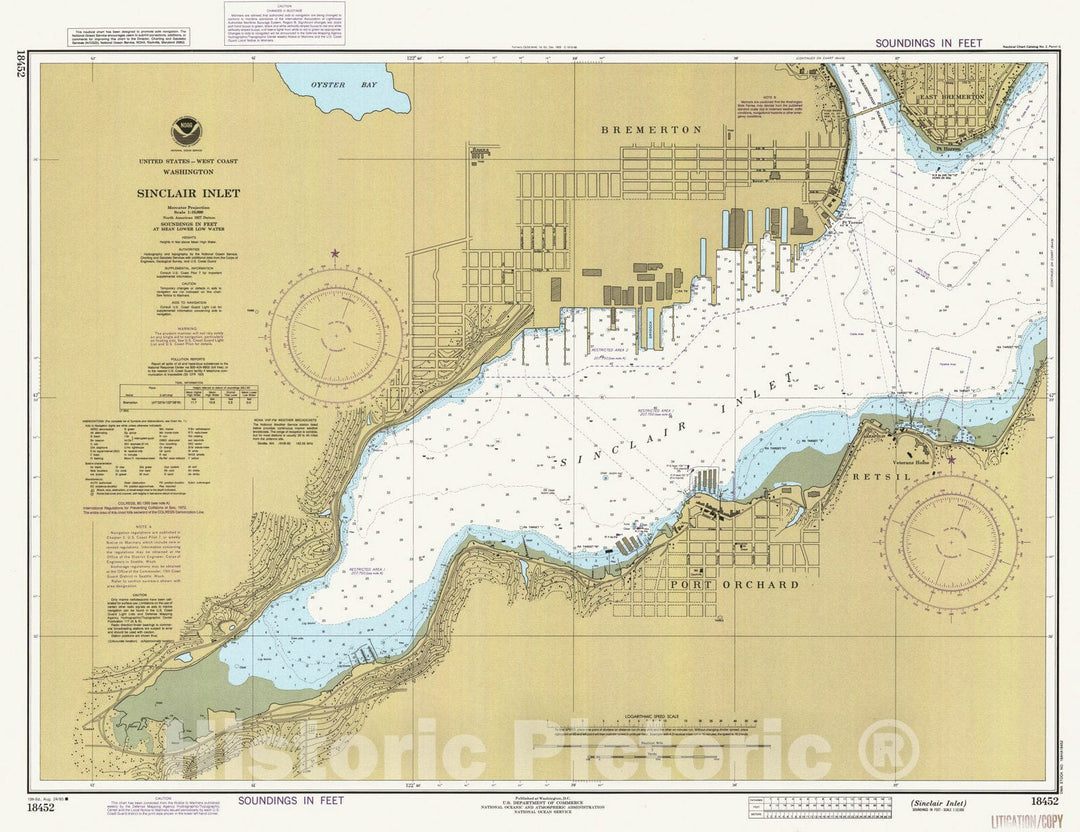 Historic Nautical Map - Sinclair Inlet, WA, 1985 NOAA Chart - Vintage Wall Art