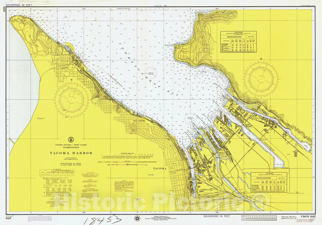 Historic Nautical Map - Tacoma Harbor, WA, 1974 NOAA Chart - Vintage Wall Art