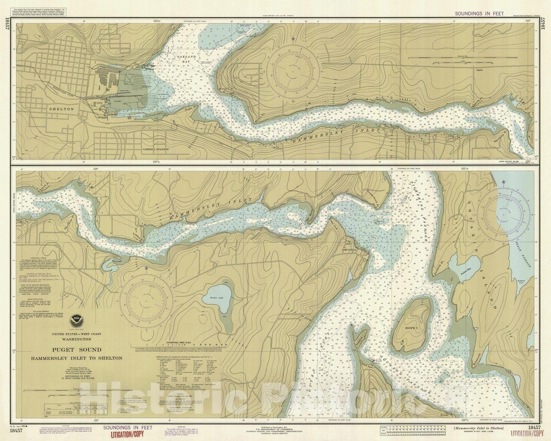 Historic Nautical Map - Hammersley Inlet To Shelton, WA, 1989 NOAA Chart - Vintage Wall Art