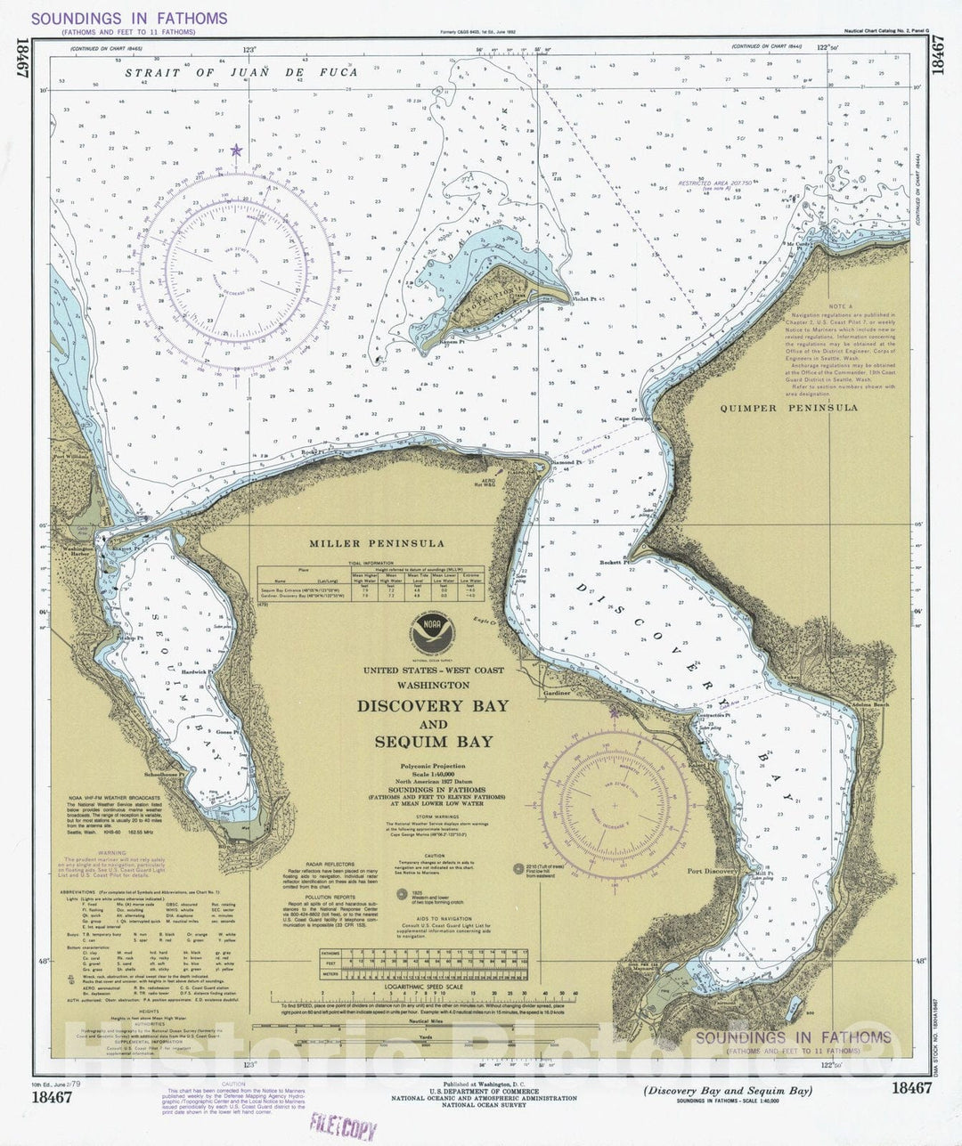 Historic Nautical Map - Discovery Bay And Sequim Bay, WA, 1979 NOAA Chart - Vintage Wall Art