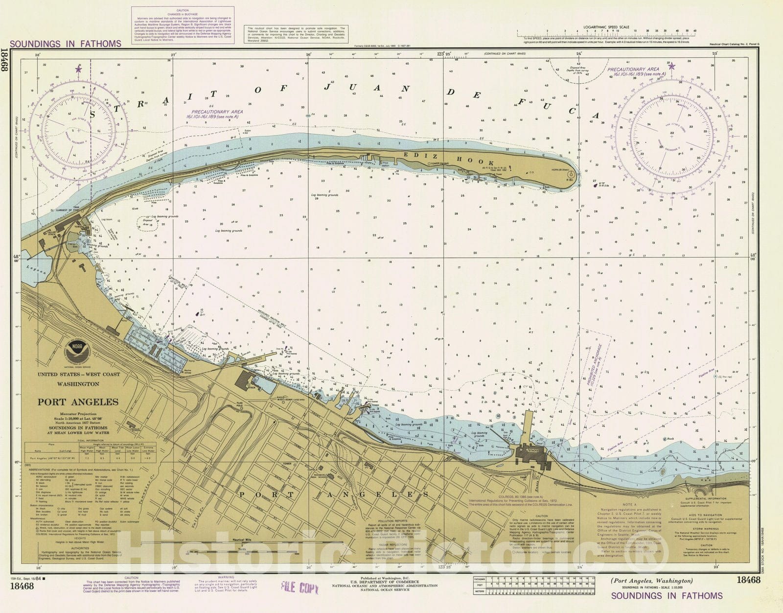 Historic Nautical Map - Port Angeles Washington, WA, 1984 NOAA Chart - Vintage Wall Art