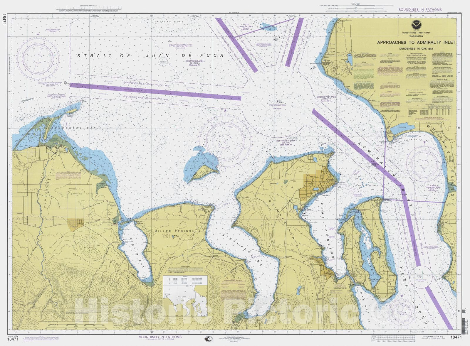 Historic Nautical Map - Dungeness To Oak Bay, WA, 1998 NOAA Chart - Vintage Wall Art