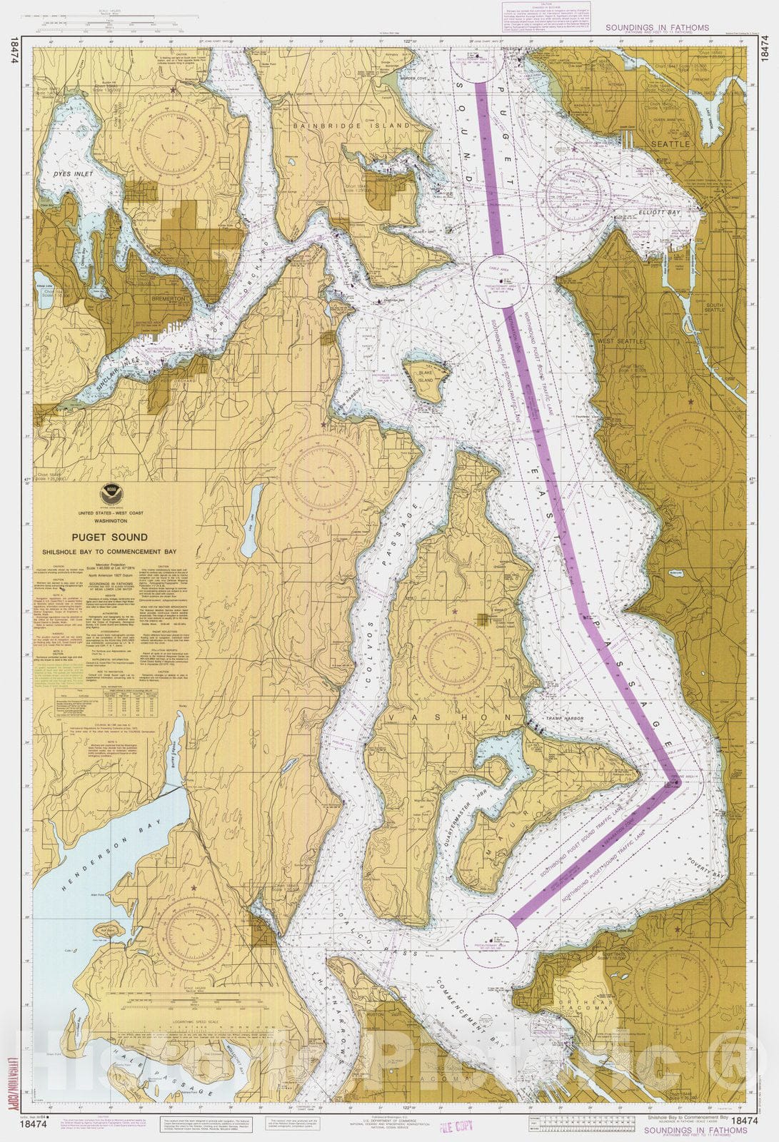 Historic Nautical Map - Shilshole Bay To Commencement Bay, WA, 1984 NOAA Chart - Vintage Wall Art