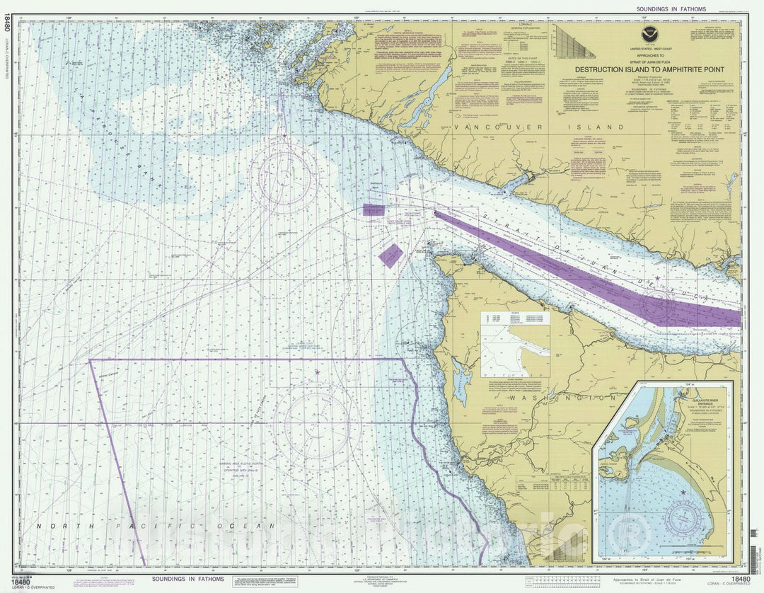 Historic Nautical Map - Approaches To Strait Of Juan De Fuca, WA, 1999 NOAA Chart - Vintage Wall Art