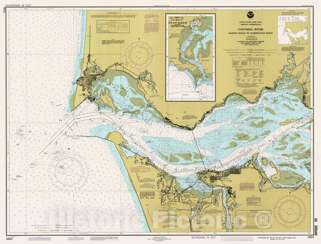 Historic Nautical Map - Columbia R Pacific Ocean To Harrington Pt, OR, WA, 1996 NOAA Chart - Vintage Wall Art