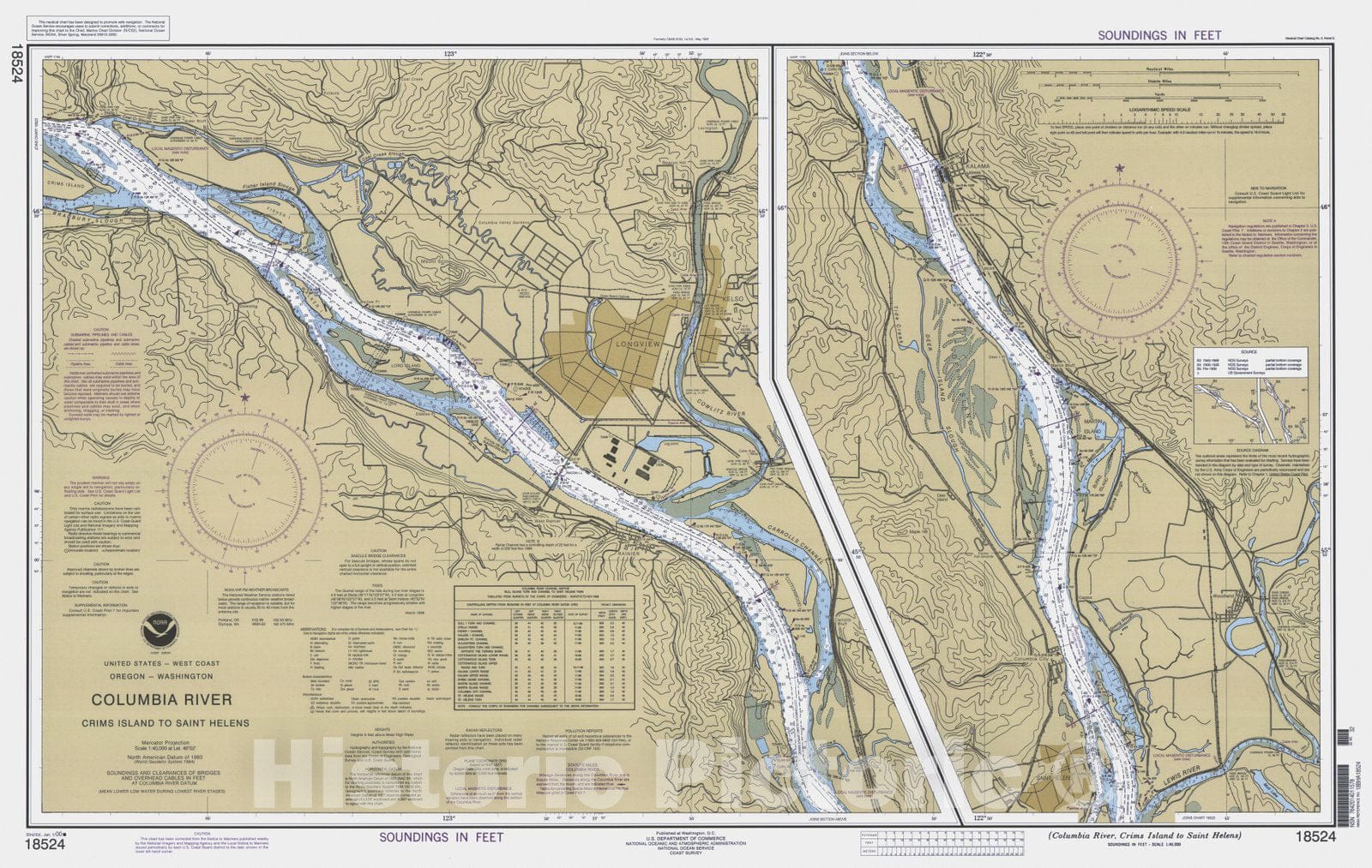 Historic Nautical Map - Columbia River Crims Island To Saint Helens, OR, WA, 2000 NOAA Chart - Vintage Wall Art