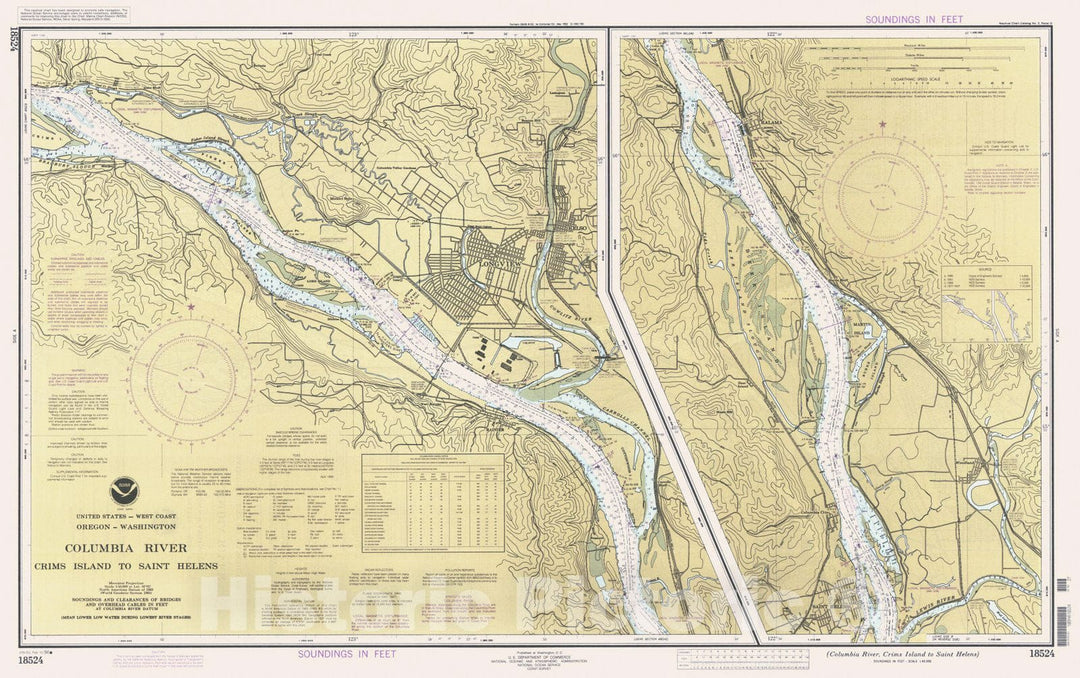 Historic Nautical Map - Columbia River Crims Island To Saint Helens, OR, WA, 1996 NOAA Chart - Vintage Wall Art