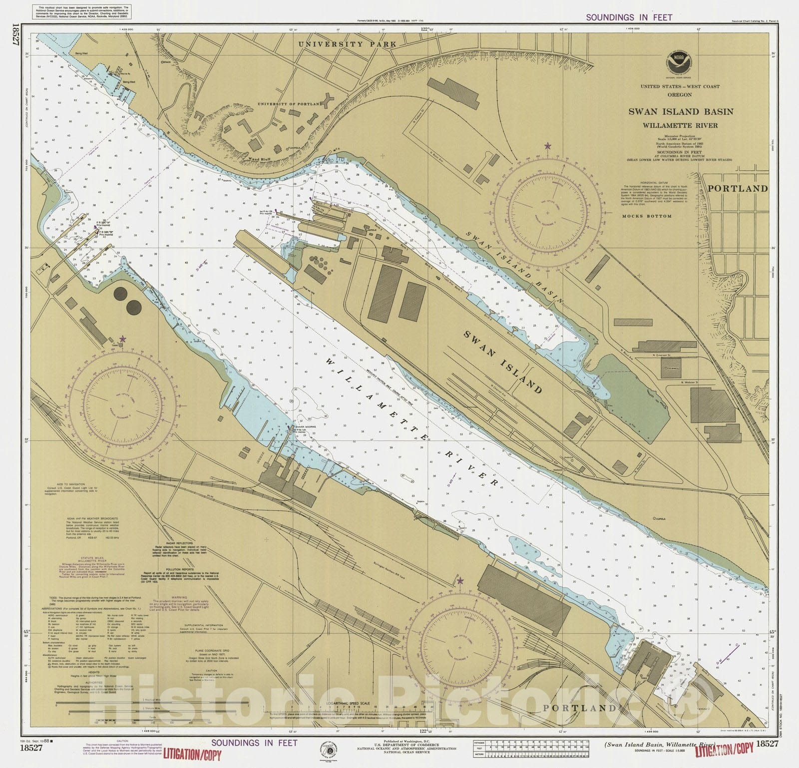 Historic Nautical Map - Swan Island Basin Willamette River, OR, 1988 NOAA Chart - Vintage Wall Art