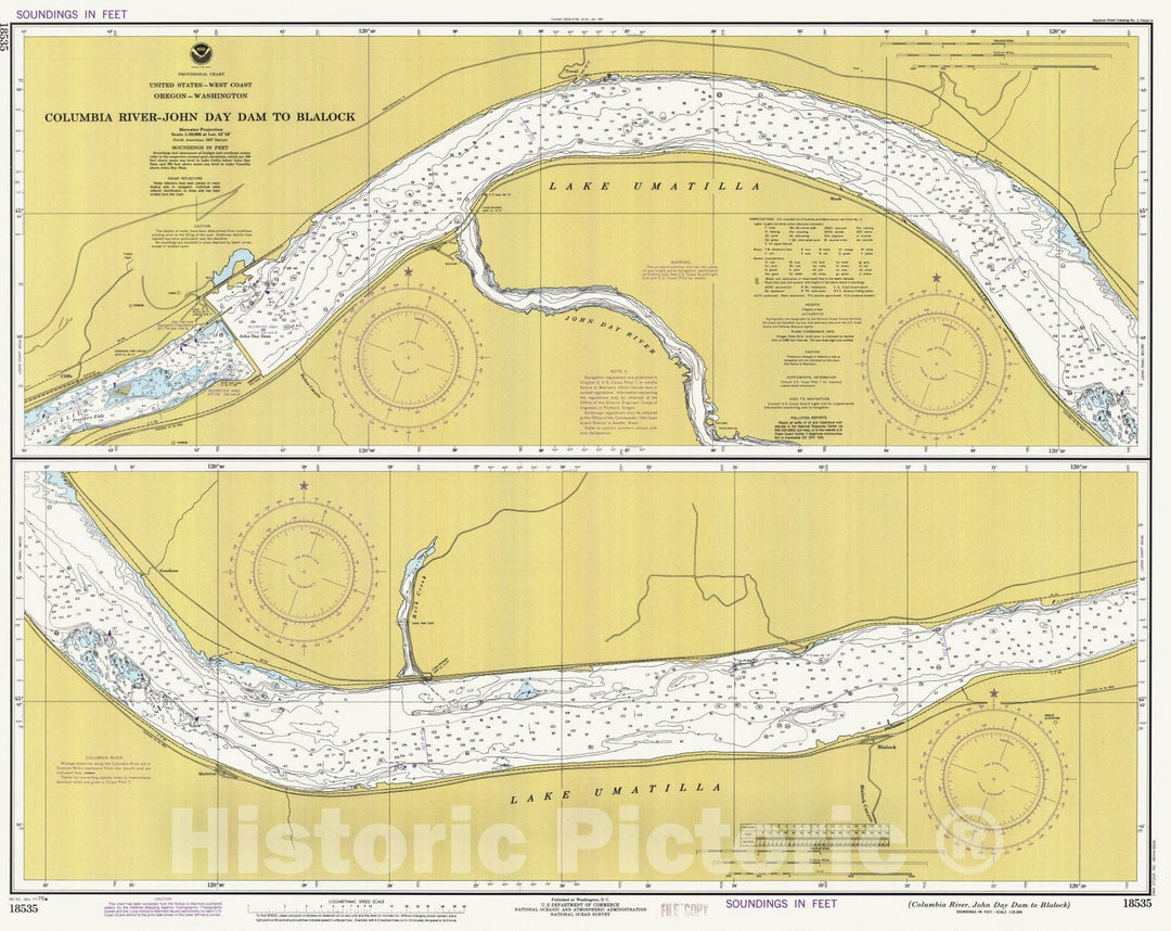 Historic Nautical Map - Columbia River John Day Dam To Blalock, WA, OR, 1979 NOAA Chart - Vintage Wall Art