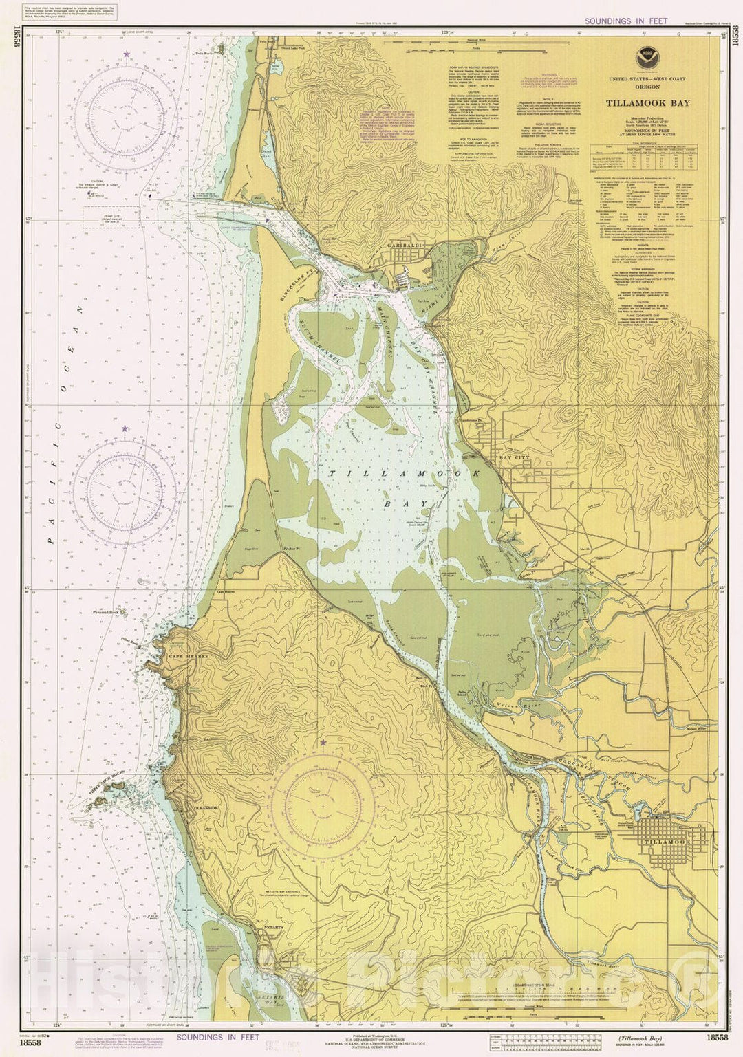 Historic Nautical Map - Tillamook Bay, OR, 1982 NOAA Chart - Vintage Wall Art