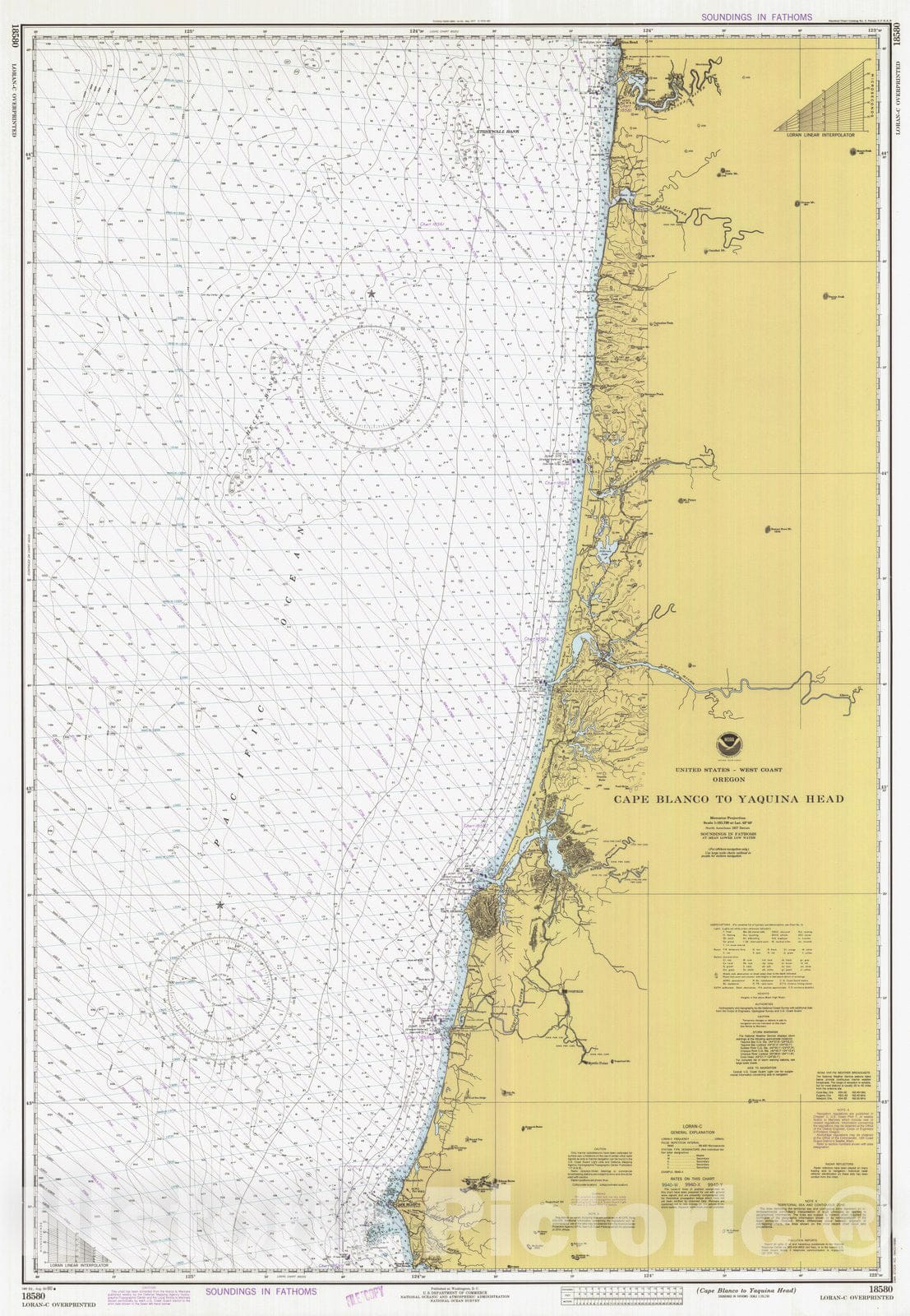 Historic Nautical Map - Cape Blanco To Yaquina Head, OR, 1980 NOAA Chart - Vintage Wall Art