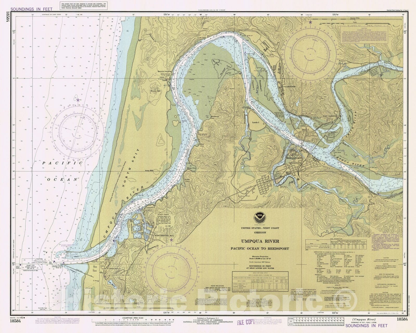 Historic Nautical Map - Umpqua River, OR, 1982 NOAA Chart - Vintage Wall Art