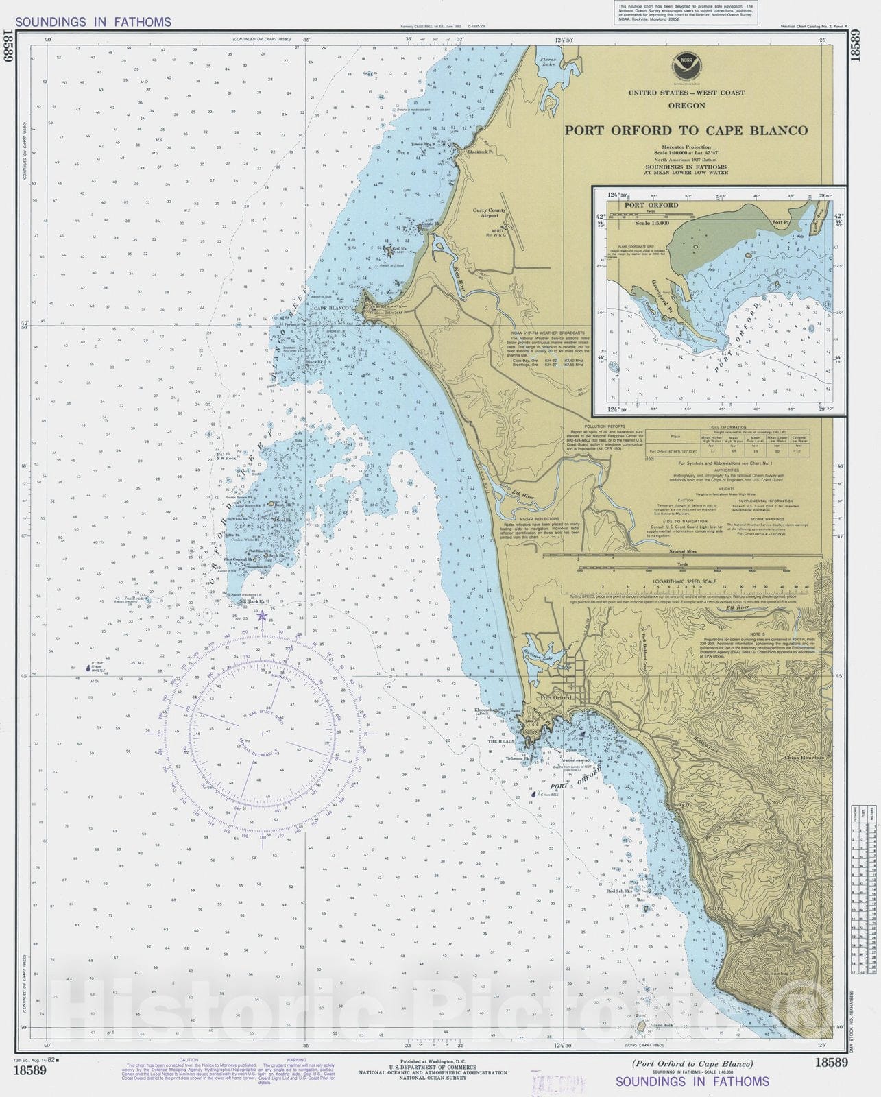 Historic Nautical Map - Port Orford To Cape Blanco, OR, 1982 NOAA Chart - Vintage Wall Art