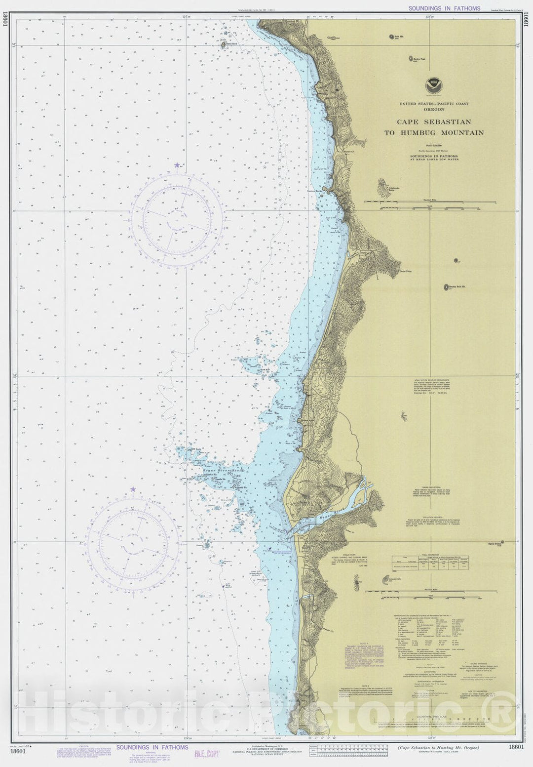 Historic Nautical Map - Cape Sebastian To Humbug Mt Oregon, OR, 1981 NOAA Chart - Vintage Wall Art